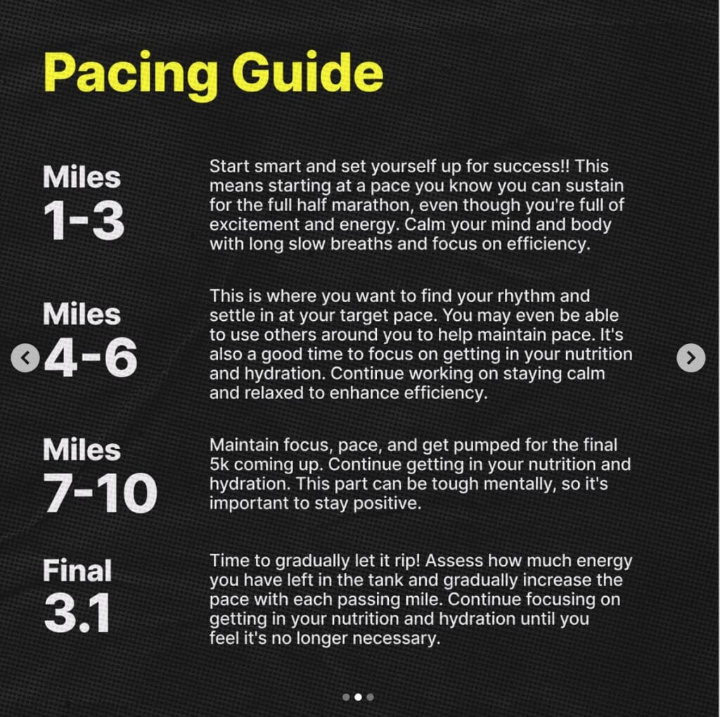 @OnePeloton post containing half marathon race tips from Matt Wilpers. Image credit Peloton social media.